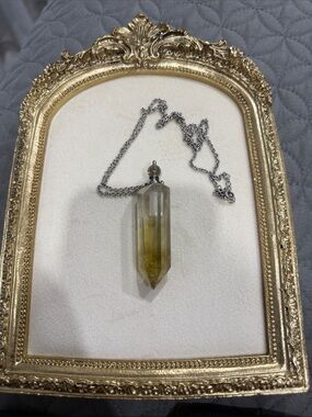 Silver Chain with Yellow Citrine Point Pendant with opening for perfume